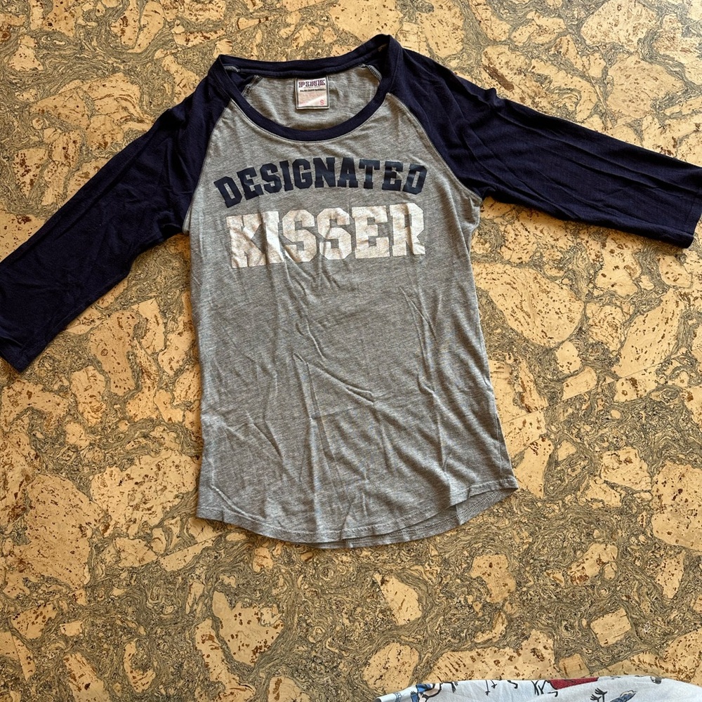 PINK Victoria's Secret Raglan Tee - Gray and Navy